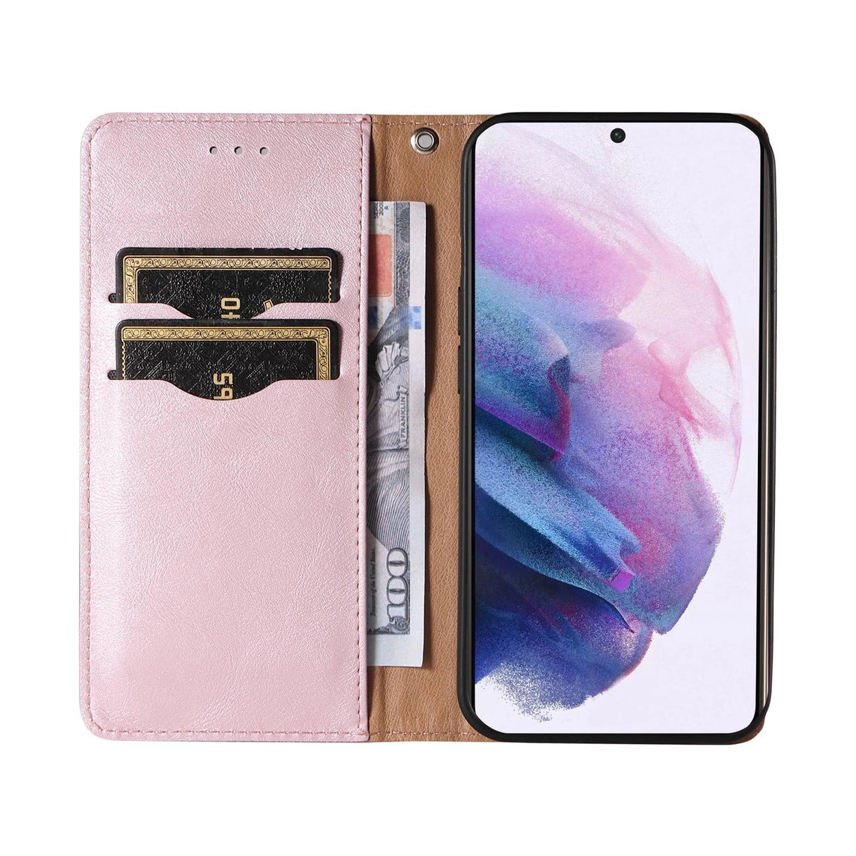 Magnet Strap Case Case for Samsung Galaxy S22 + (S22 Plus) Taske Wallet + Mini Lanyard Pendant Pink