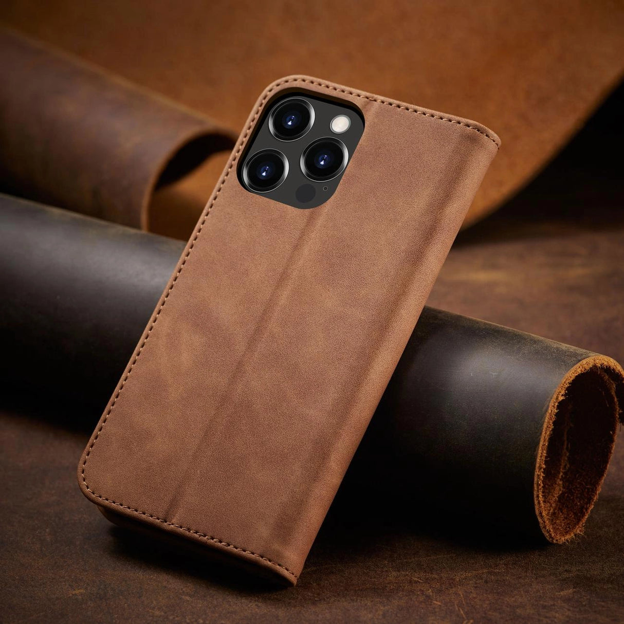 Magnet Fancy Case Case for iPhone 13 Pro Max lommekort Wallet Card Holder Brown