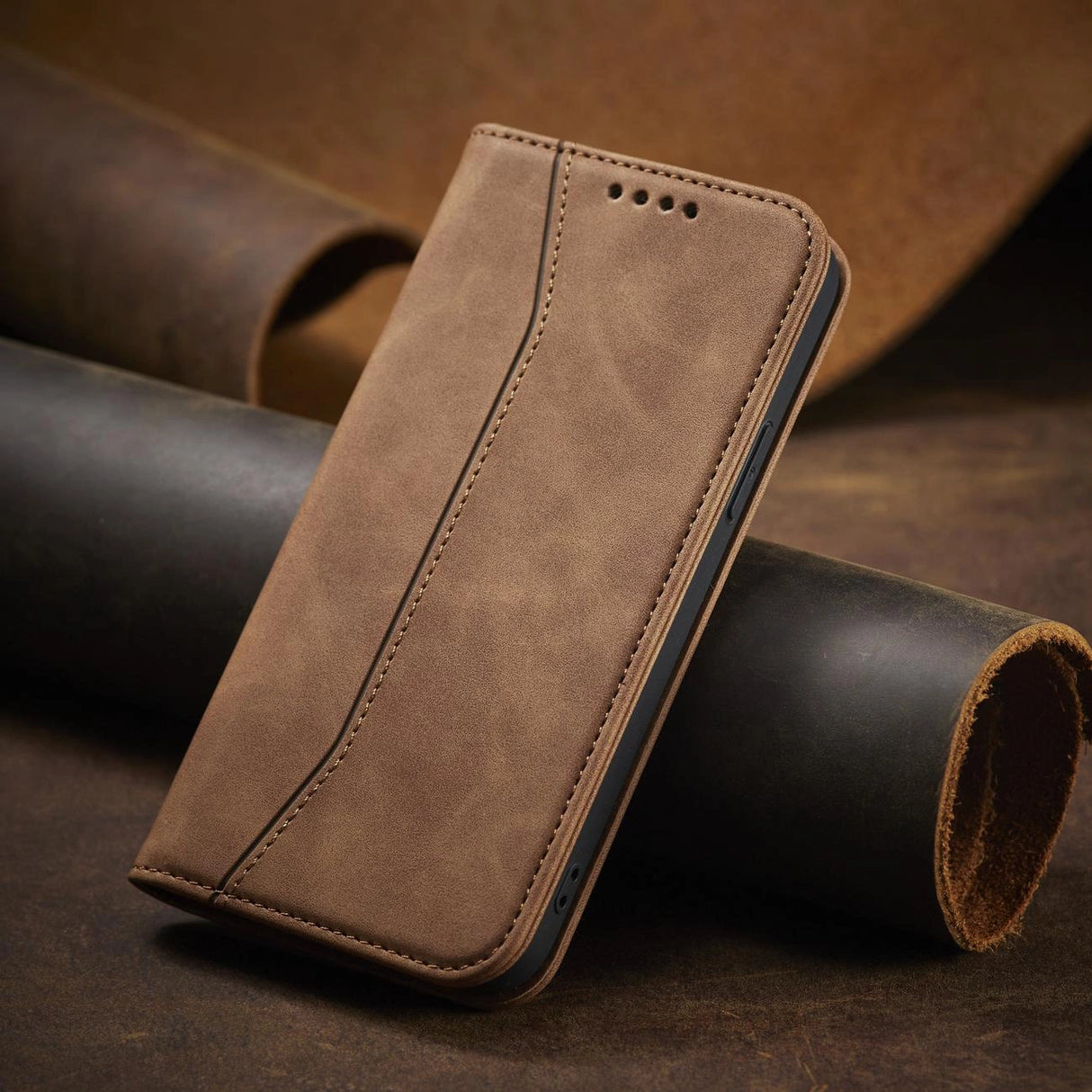 Magnet Fancy Case Case for iPhone 13 Pro Max lommekort Wallet Card Holder Brown