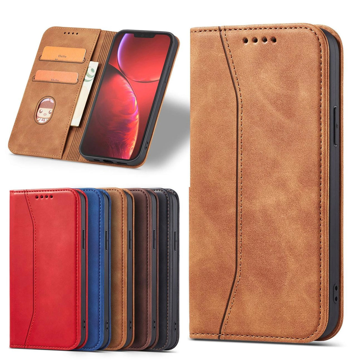 Magnet Fancy Case Case for iPhone 13 Pro Max lommekort Wallet Card Holder Brown