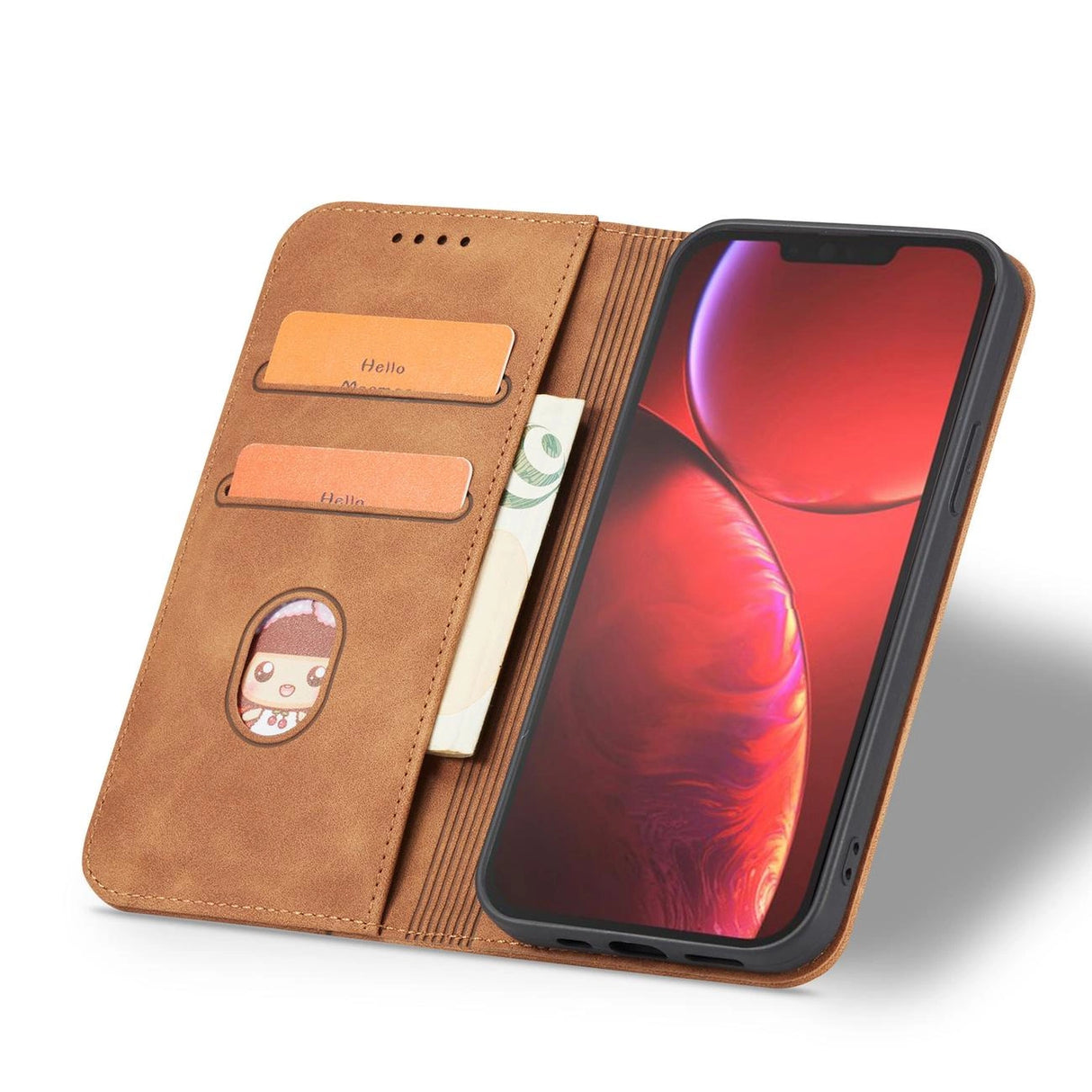 Magnet Fancy Case Case for iPhone 13 Pro Max lommekort Wallet Card Holder Brown