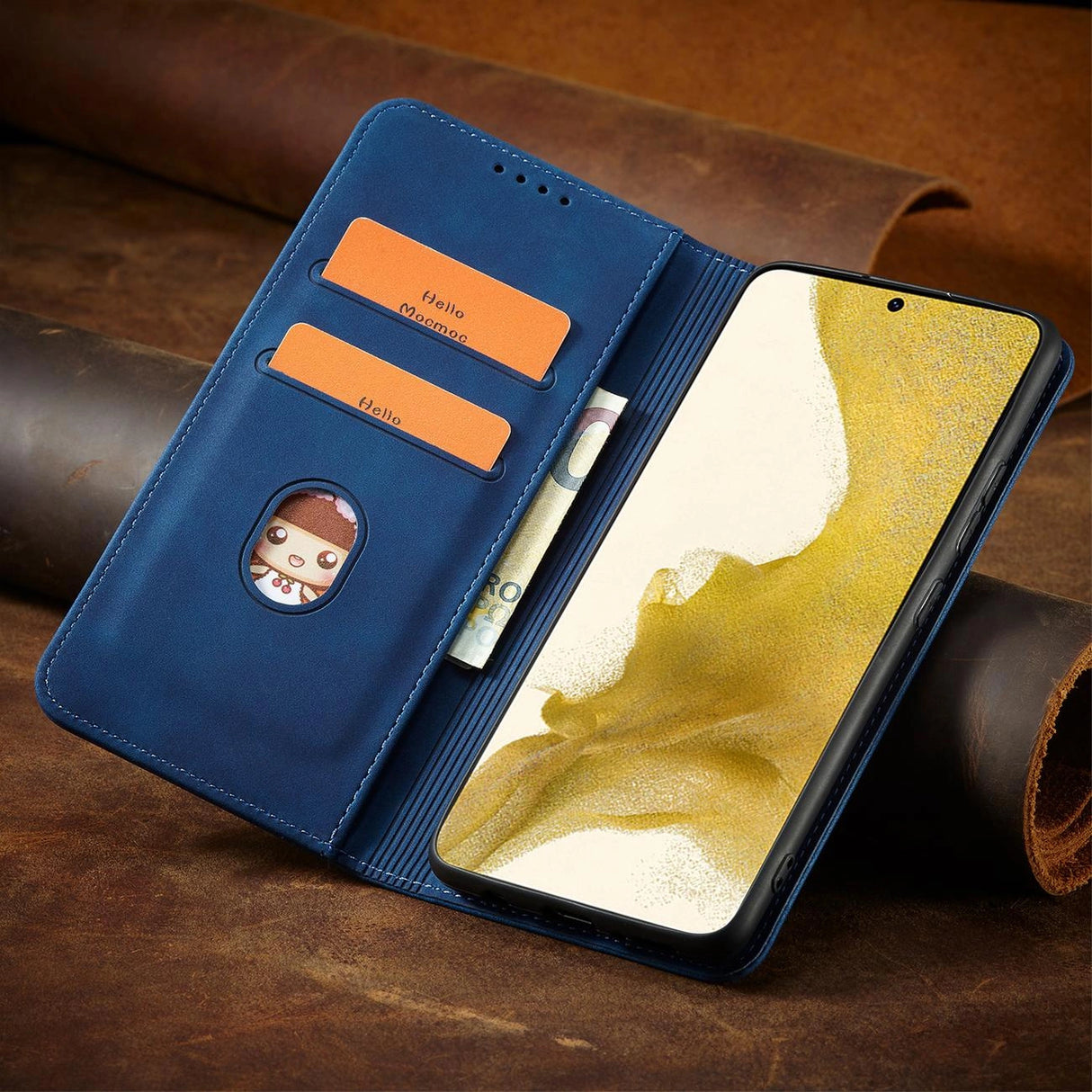 Magnet Fancy Case Case for Samsung Galaxy S22 + (S22 Plus) Push Wallet Card Holder Blå