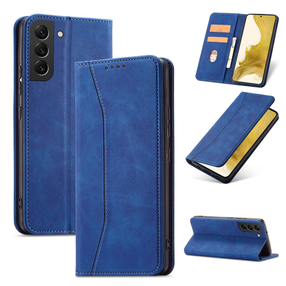 Magnet Fancy Case Case for Samsung Galaxy S22 + (S22 Plus) Push Wallet Card Holder Blue