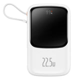 Baseus Qpow power bank 10000mAh indbygget USB Type-C kabel 22,5W Quick Charge SCP AFC FCP hvid (PPQD020102)