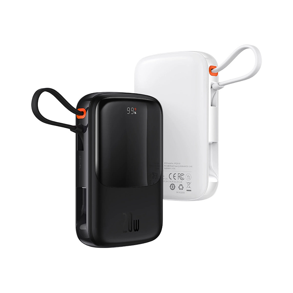 Baseus Qpow power bank 10000mAh indbygget USB Type-C kabel 22,5W Quick Charge SCP AFC FCP hvid (PPQD020102)