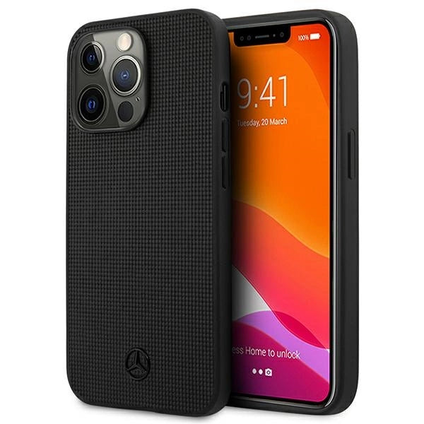 Mercedes MEHCP13LMBLBK iPhone 13 Pro / 13 6,1" sort/sort hårdkasse Læder Meshed Metal Logo