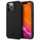 Mercedes MEHCP13LMBLBK iPhone 13 Pro / 13 6,1" sort/sort hårdkasse Læder Meshed Metal Logo