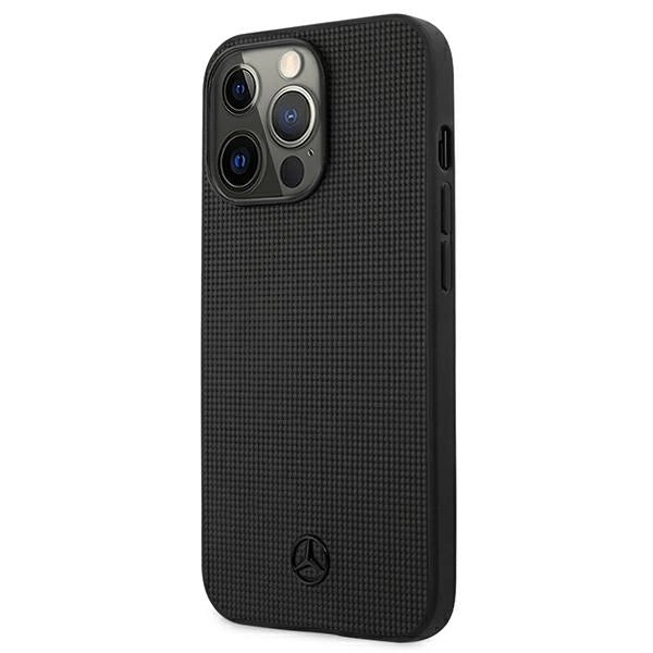 Mercedes MEHCP13LMBLBK iPhone 13 Pro / 13 6,1" sort/sort hårdkasse Læder Meshed Metal Logo