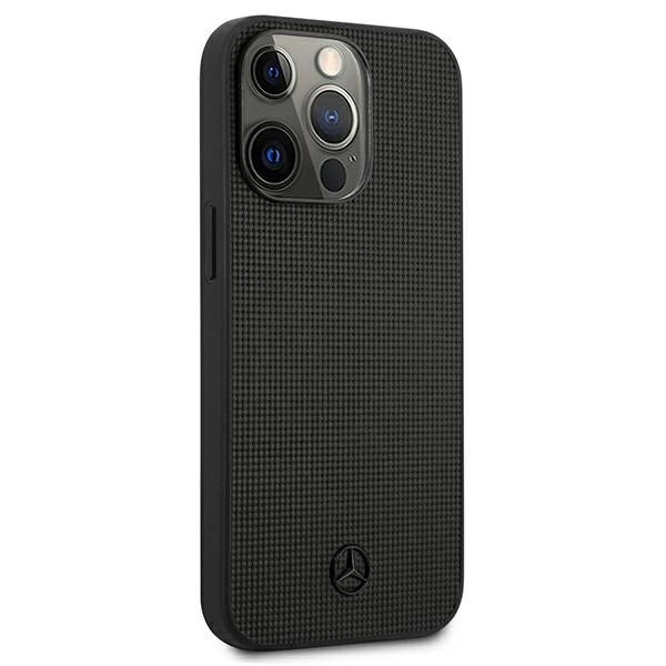 Mercedes MEHCP13LMBLBK iPhone 13 Pro / 13 6,1" sort/sort hårdkasse Læder Meshed Metal Logo