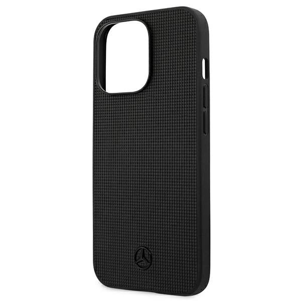 Mercedes MEHCP13LMBLBK iPhone 13 Pro / 13 6,1" sort/sort hårdkasse Læder Meshed Metal Logo