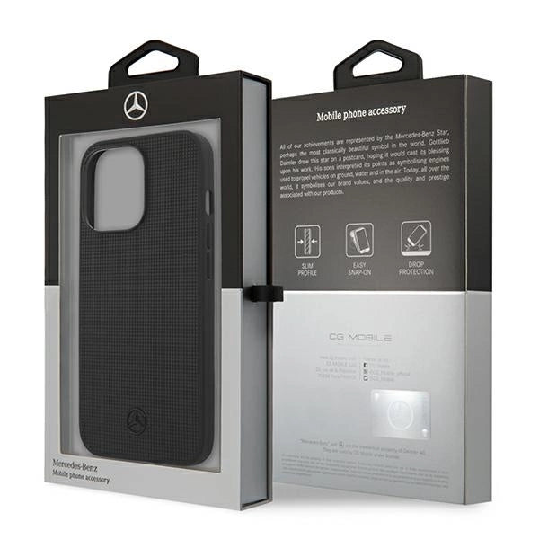 Mercedes MEHCP13LMBLBK iPhone 13 Pro / 13 6,1" sort/sort hårdkasse Læder Meshed Metal Logo