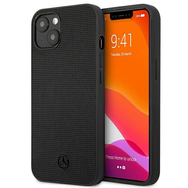 Mercedes MEHCP13MMBLBK iPhone 13 6,1" sort/sort hårdkasse Læder Meshed Metal Logo