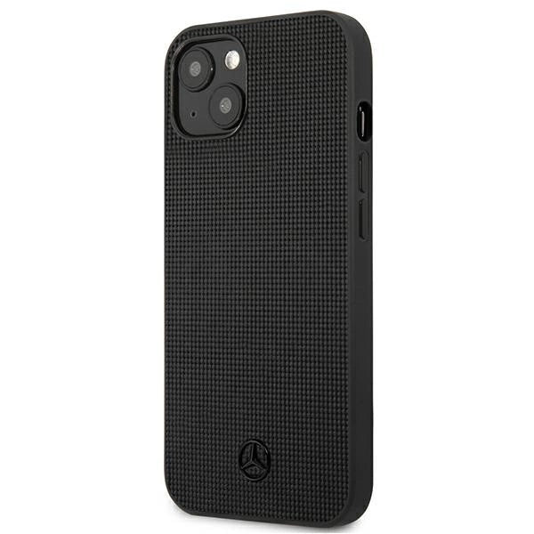 Mercedes MEHCP13MMBLBK iPhone 13 6,1" sort/sort hårdkasse Læder Meshed Metal Logo