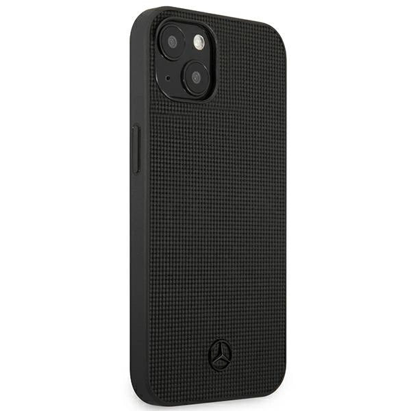 Mercedes MEHCP13MMBLBK iPhone 13 6,1" sort/sort hårdkasse Læder Meshed Metal Logo