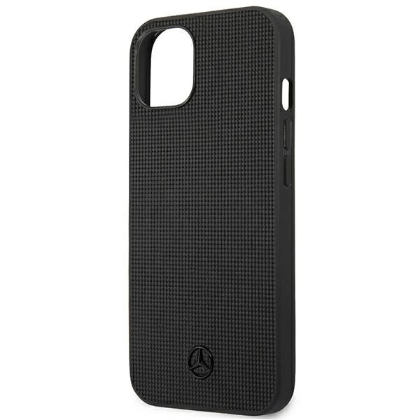 Mercedes MEHCP13MMBLBK iPhone 13 6,1" sort/sort hårdkasse Læder Meshed Metal Logo