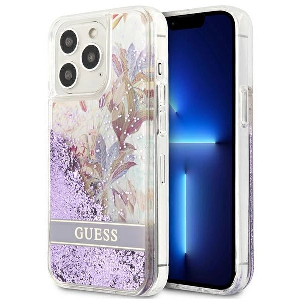 Guess GUHCP13LLFLSU iPhone 13 Pro / 13 6.1" lilla/lila hårdkasse Blomster Flydende Glitter