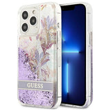 Guess GUHCP13LLFLSU iPhone 13 Pro / 13 6.1" lilla/lila hårdkasse Blomster Flydende Glitter