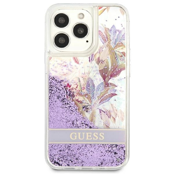 Guess GUHCP13LLFLSU iPhone 13 Pro / 13 6.1" lilla/lila hårdkasse Blomster Flydende Glitter