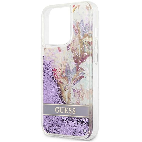 Guess GUHCP13LLFLSU iPhone 13 Pro / 13 6.1" lilla/lila hårdkasse Blomster Flydende Glitter