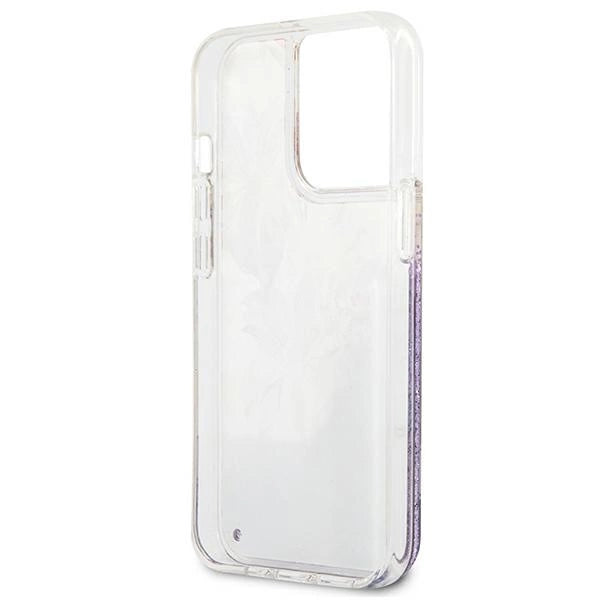 Guess GUHCP13LLFLSU iPhone 13 Pro / 13 6.1" lilla/lila hårdkasse Blomster Flydende Glitter