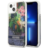 Guess GUHCP13SLFLSB iPhone 13 mini 5.4" blå/blå hardcase Flower Liquid Glitter