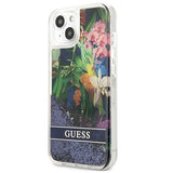 Guess GUHCP13SLFLSB iPhone 13 mini 5.4" blå/blå hardcase Flower Liquid Glitter