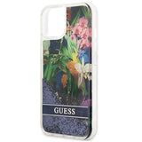 Guess GUHCP13SLFLSB iPhone 13 mini 5.4" blå/blå hardcase Flower Liquid Glitter