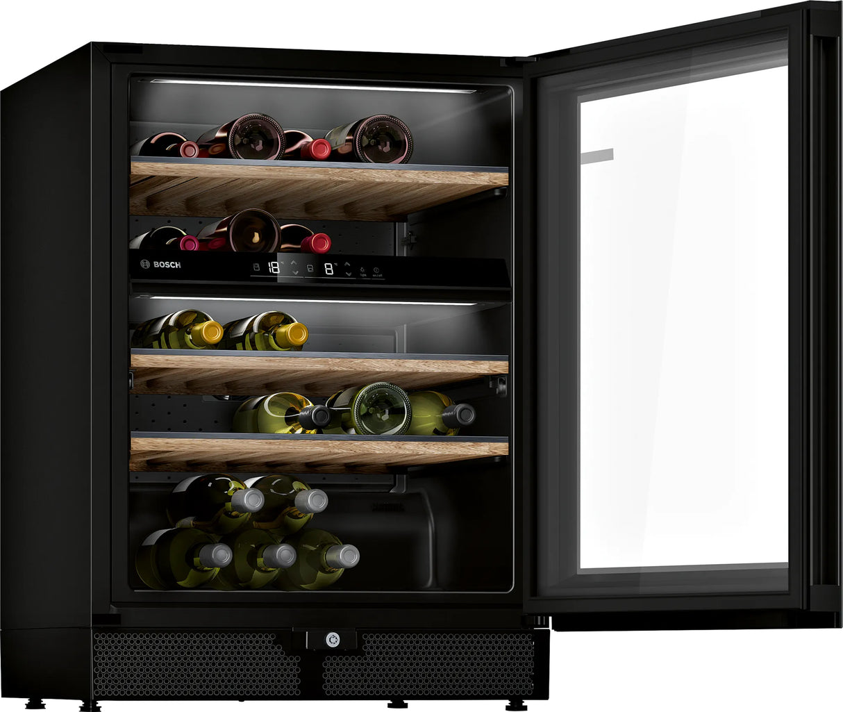 Bosch Serie 6 KWK16ABGB vinkøler Vin køleboks Fritstående Sort 44 flaske(r)