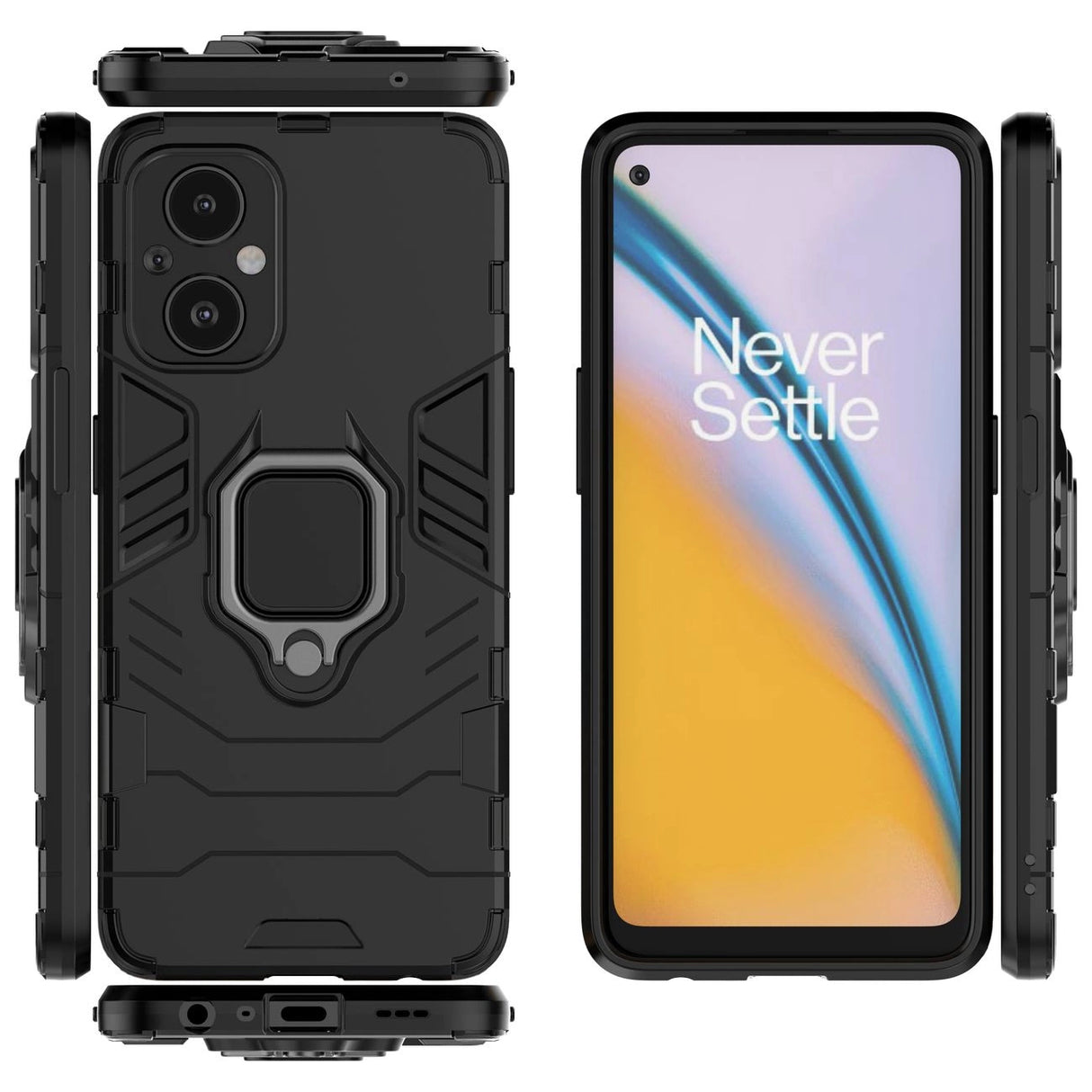 Ring Armor robust hybrid case cover + magnetisk holder til OnePlus Nord N20 5G sort