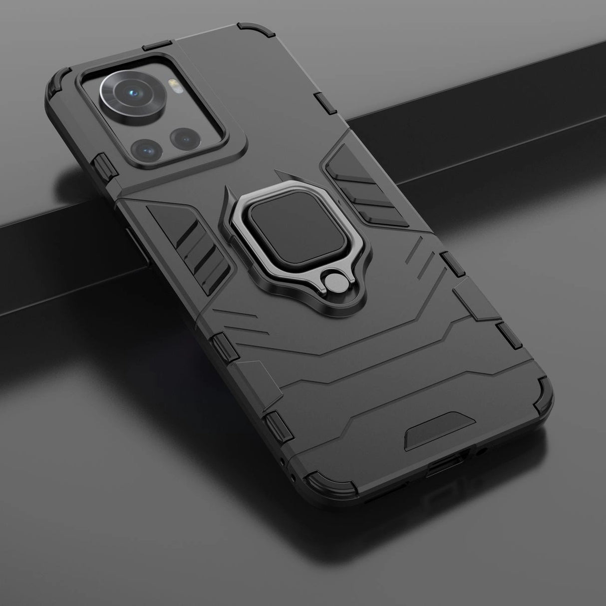 Ring Armor pansrede hybrid case cover + magnetisk holder til OnePlus Ace sort
