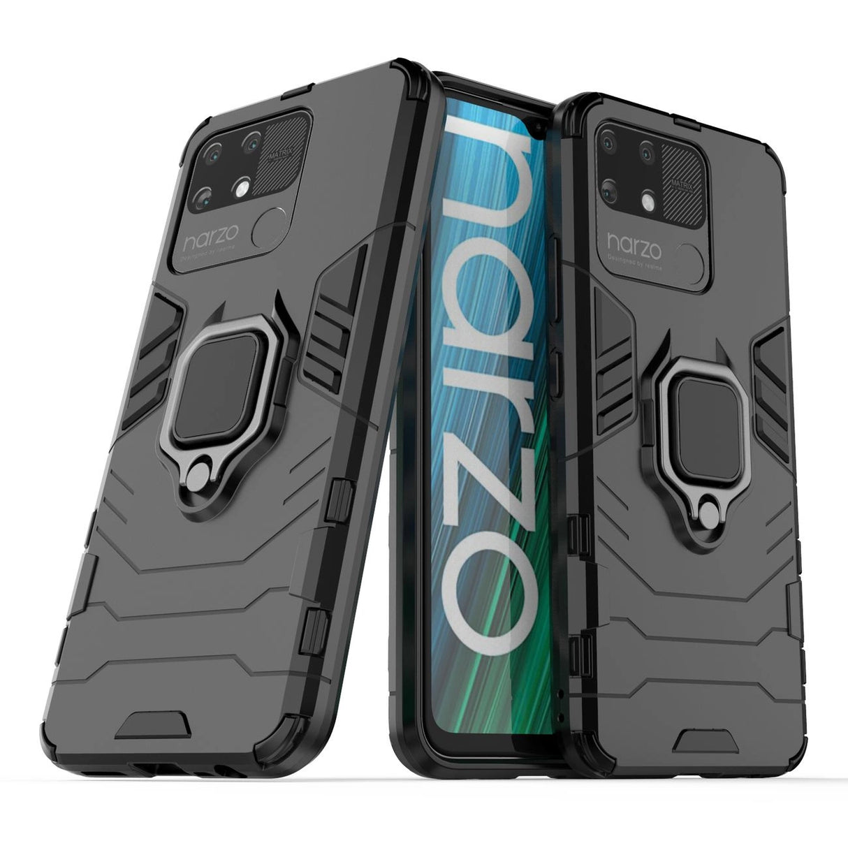 Ring Armor robust hybrid case cover + magnetisk holder Realme Narzo 50A sort