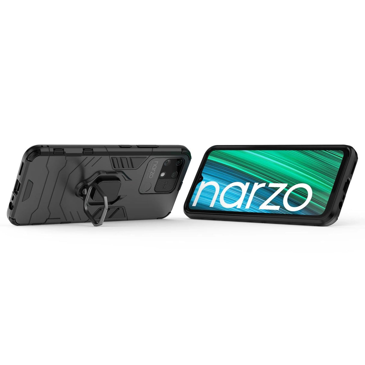 Ring Armor robust hybrid case cover + magnetisk holder Realme Narzo 50A sort