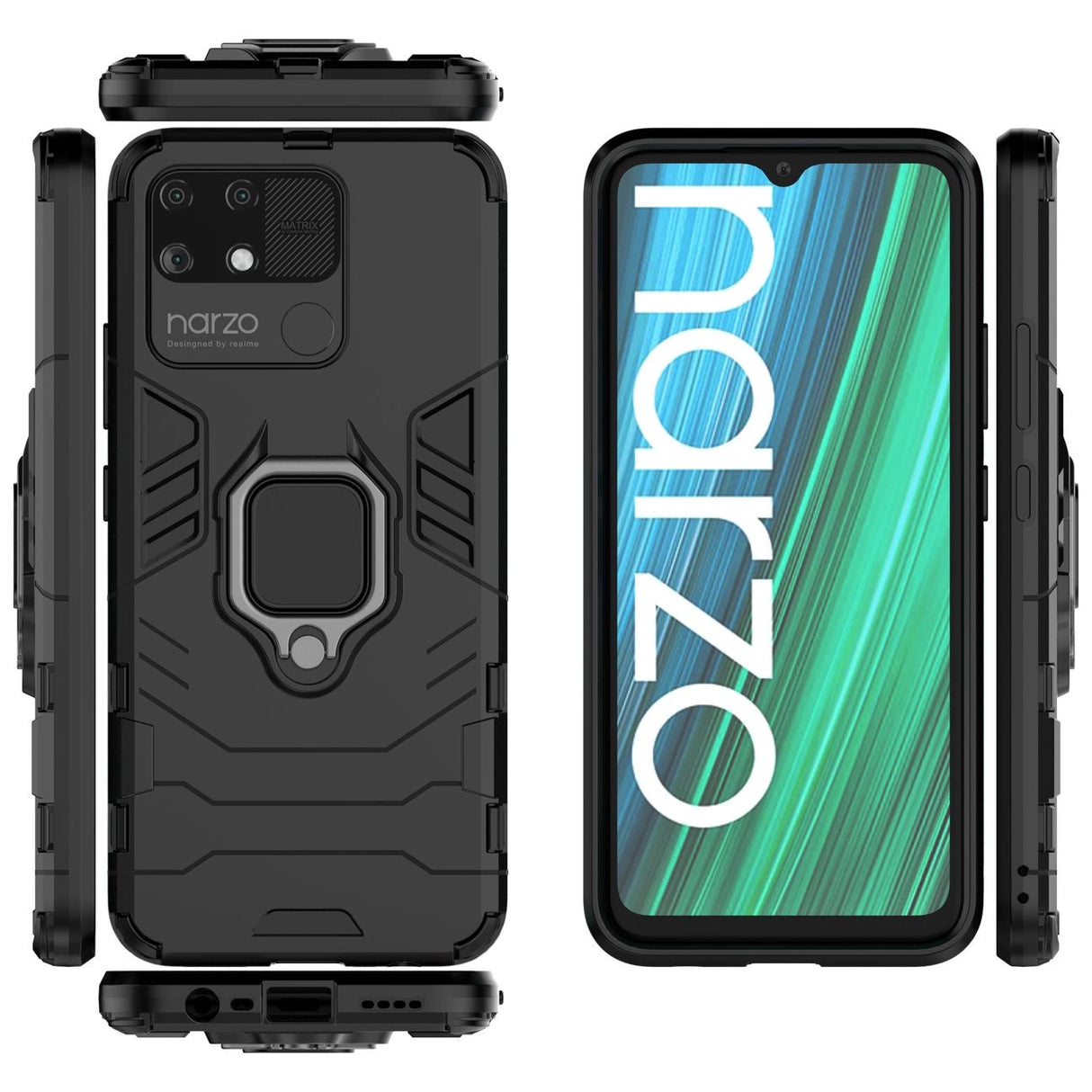 Ring Armor robust hybrid case cover + magnetisk holder Realme Narzo 50A sort