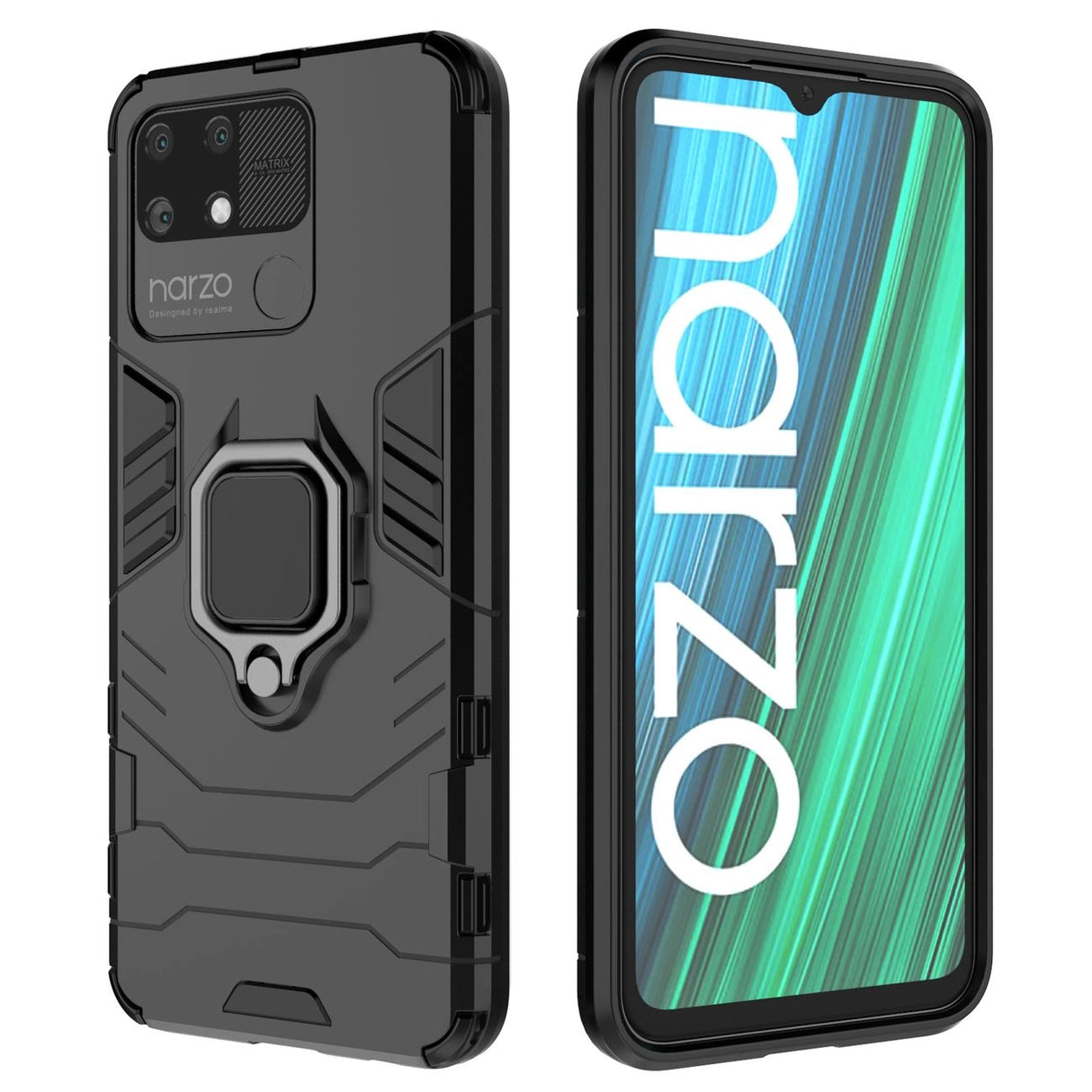 Ring Armor robust hybrid case cover + magnetisk holder Realme Narzo 50A sort