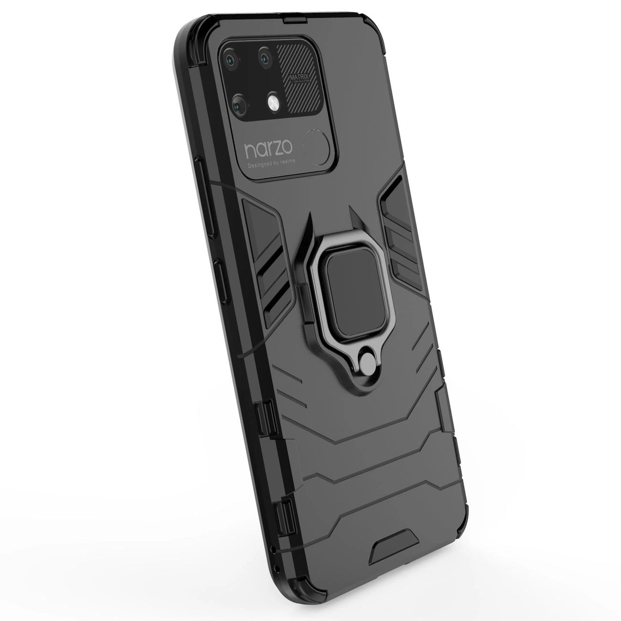Ring Armor robust hybrid case cover + magnetisk holder Realme Narzo 50A sort