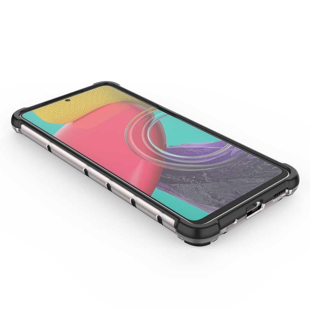 Honeycomb case pansret cover med en gel ramme til Samsung Galaxy M53 5G gennemsigtig