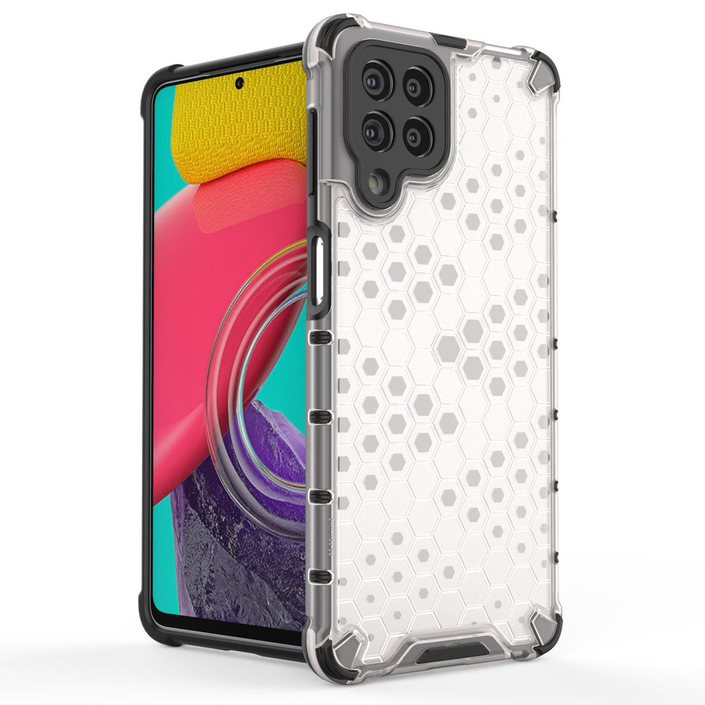 Honeycomb case pansret cover med en gel ramme til Samsung Galaxy M53 5G gennemsigtig