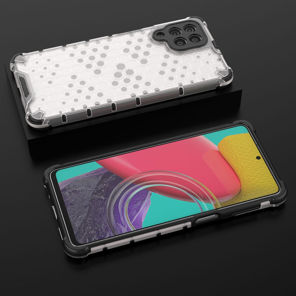 Honeycomb case pansret cover med en gel ramme til Samsung Galaxy M53 5G gennemsigtig