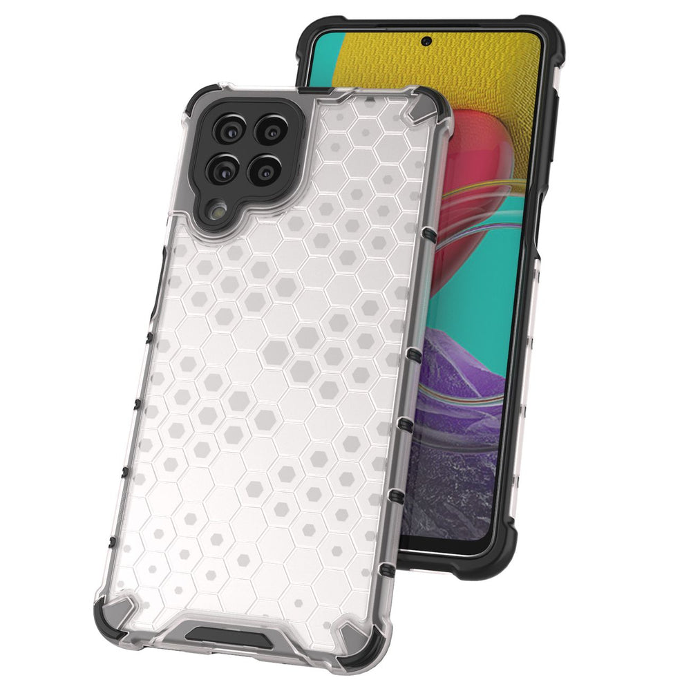 Honeycomb case pansret cover med en gel ramme til Samsung Galaxy M53 5G gennemsigtig