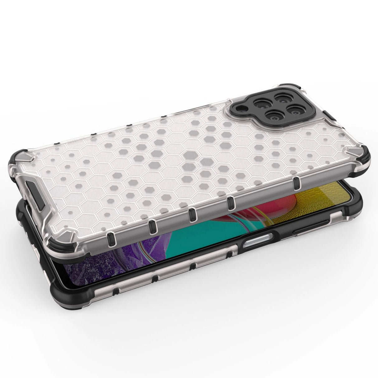 Honeycomb case pansret cover med en gel ramme til Samsung Galaxy M53 5G sort