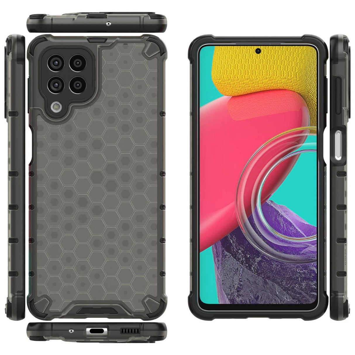 Honeycomb case pansret cover med en gel ramme til Samsung Galaxy M53 5G sort