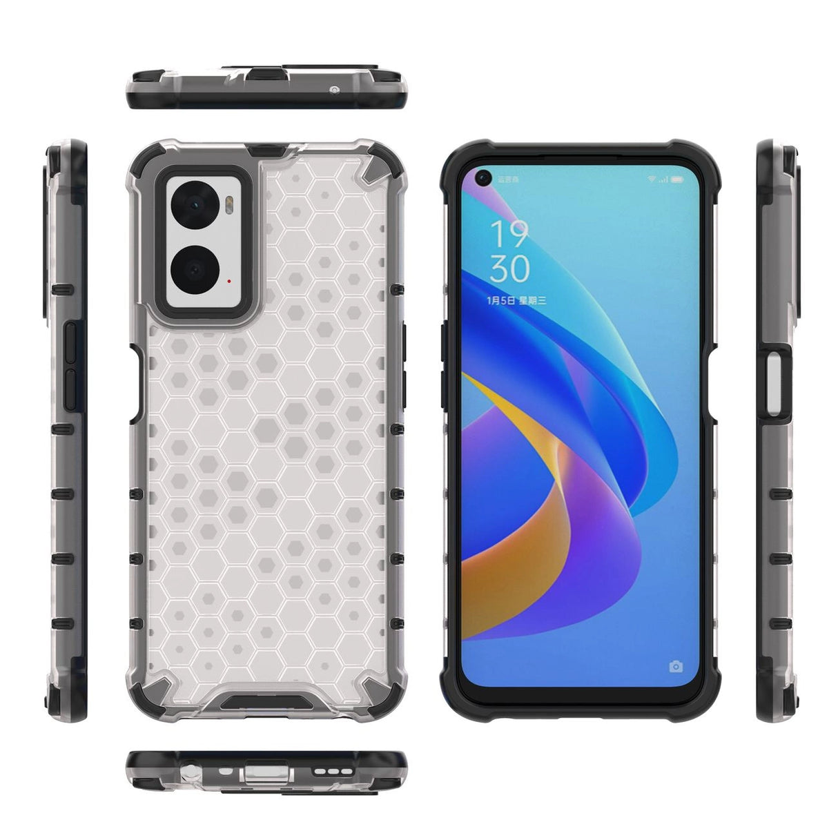 Honeycomb case pansret cover med gel ramme Oppo A76 / Oppo A36 / Realme 9i gennemsigtig