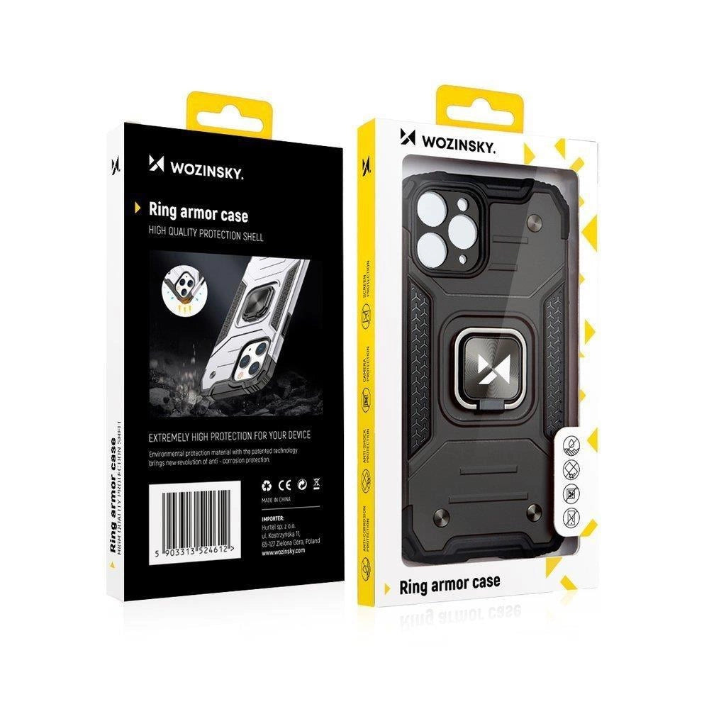 Wozinsky Ring Armor case til iPhone 14 Pro pansret cover magnetisk holder ring sølv