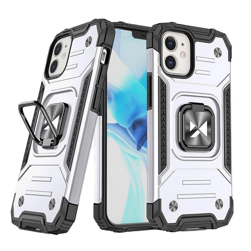 Wozinsky Ring Armor case til iPhone 14 pansret cover magnetisk holder ring sølv