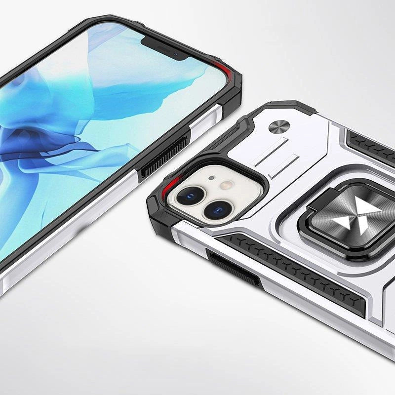 Wozinsky Ring Armor case til iPhone 14 pansret cover magnetisk holder ring sølv