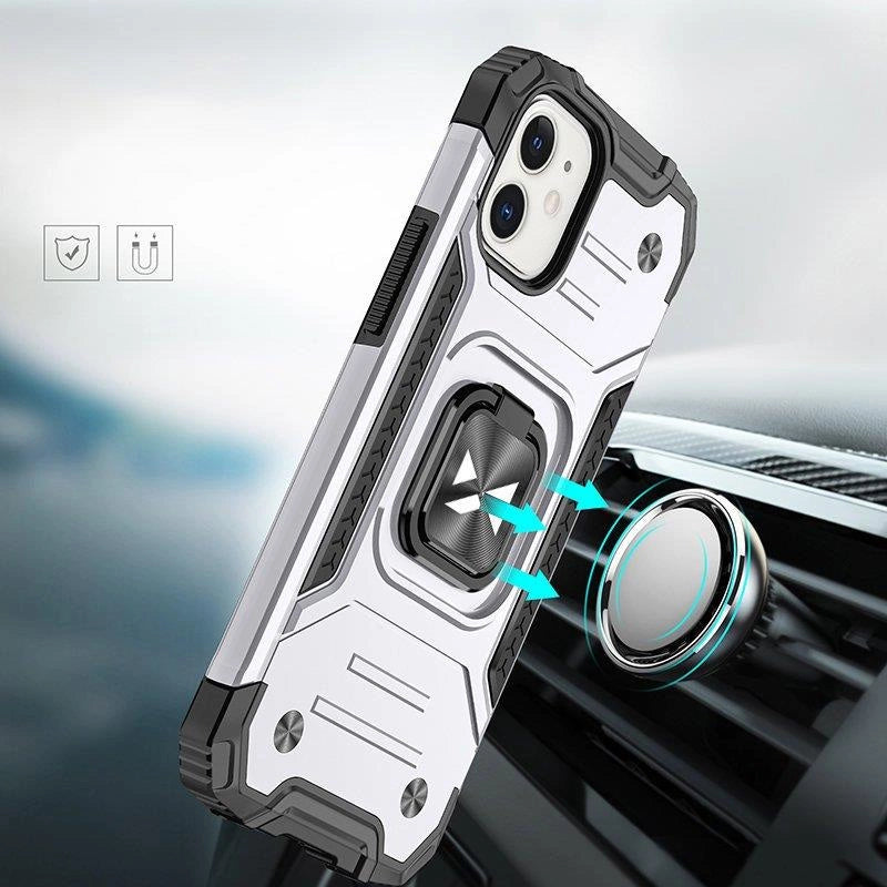 Wozinsky Ring Armor case til iPhone 14 pansret cover magnetisk holder ring sølv