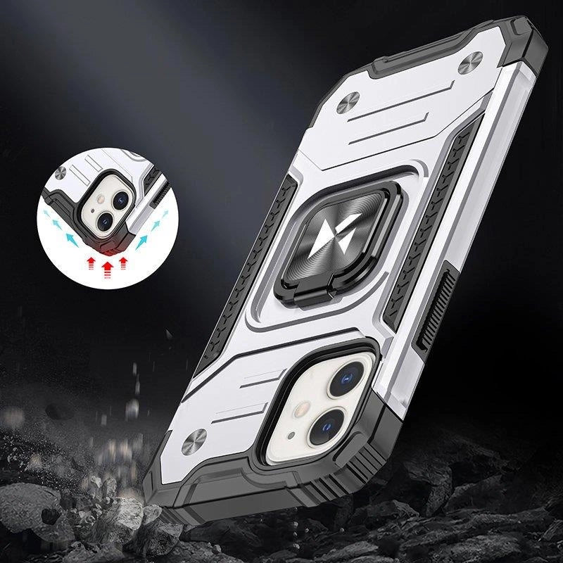 Wozinsky Ring Armor case til iPhone 14 pansret cover magnetisk holder ring sølv