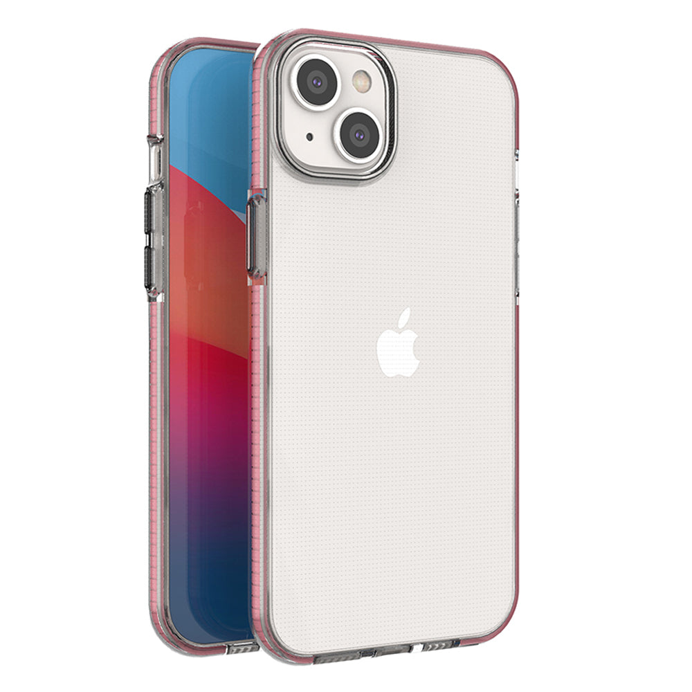 Spring Case for iPhone 14 Plus silikonhylster med lyserød ramme