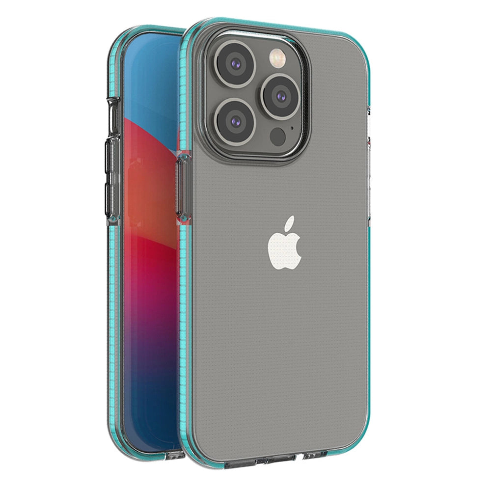 Spring Case til iPhone 14 Pro silikonhylster med en lysblå ramme