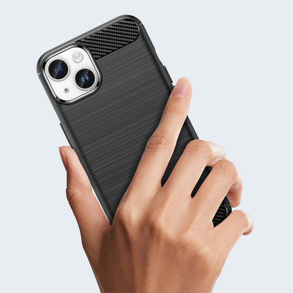 Carbon Case til iPhone 14 Plus Fleksibel gel bagdæk sort
